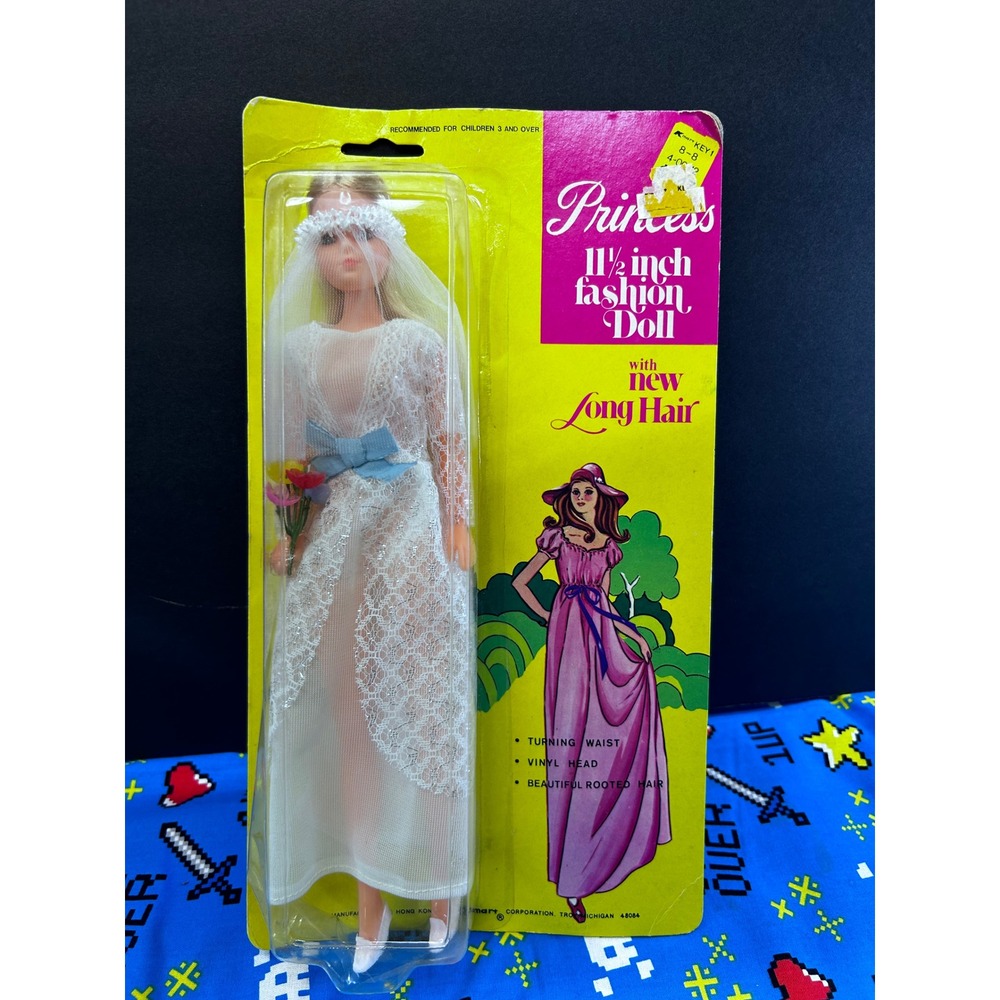 Vintage Kmart Princess 11.5 inch Fashion Doll Blonde Long Hair White Lace Gown